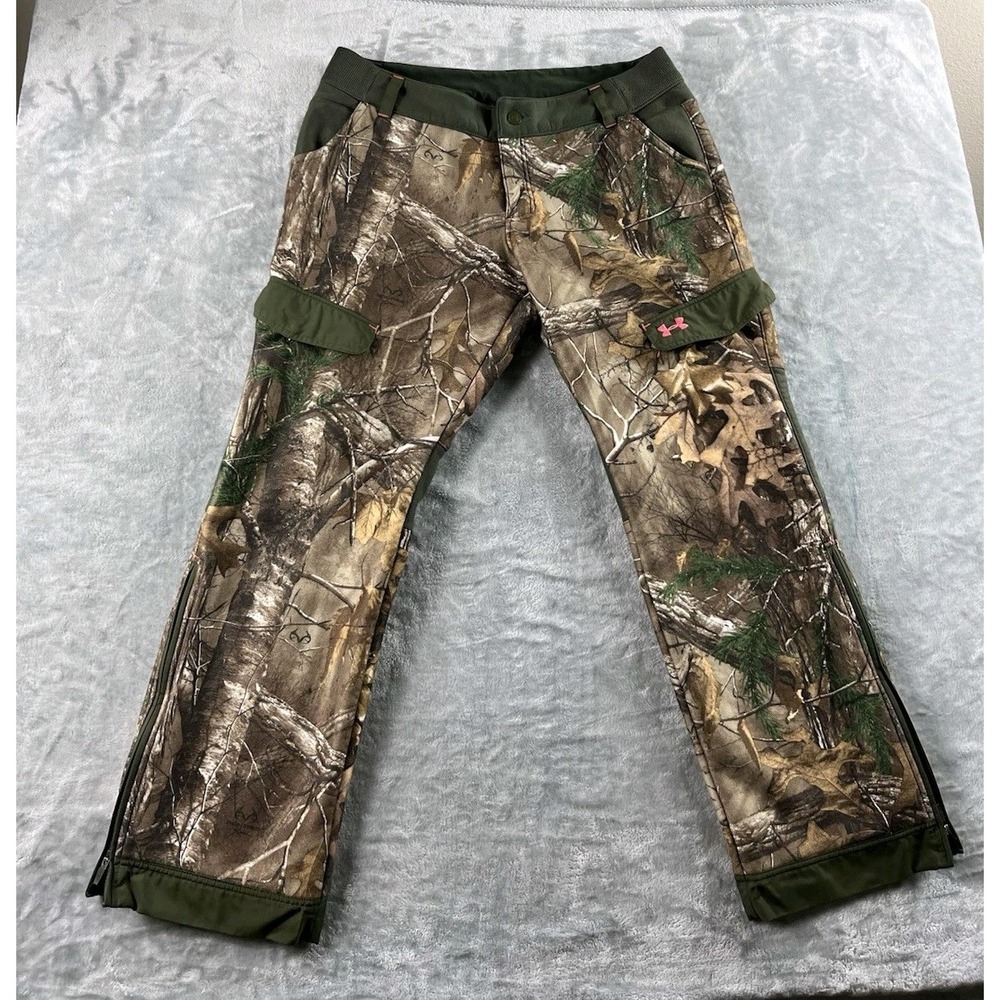 Under Armour Pants Womens Large Camo Realtree Fleece Lined ColdGear Storm READ